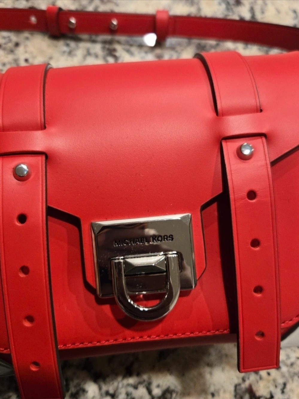 Michael Kors Manhattan Red Leather Messenger Crossbody Bag
